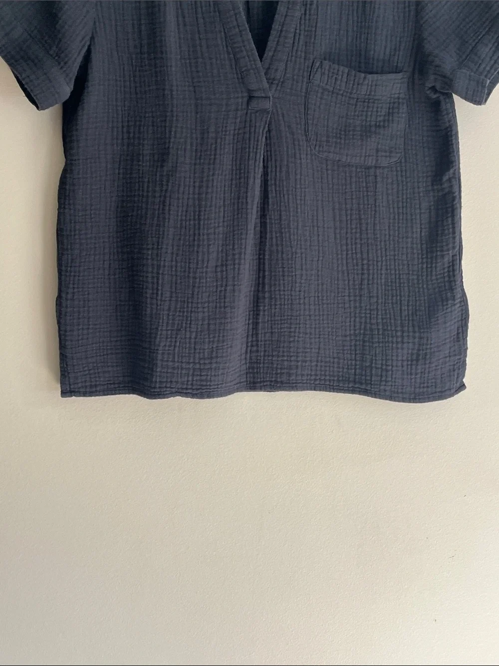 J Crew V-neck Double-Gauze Popover black Top size small